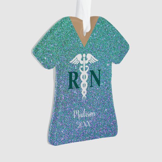 Aangepaste Blauwgroen zuster Blauw glitter Scrub T Ornament (voorkant)