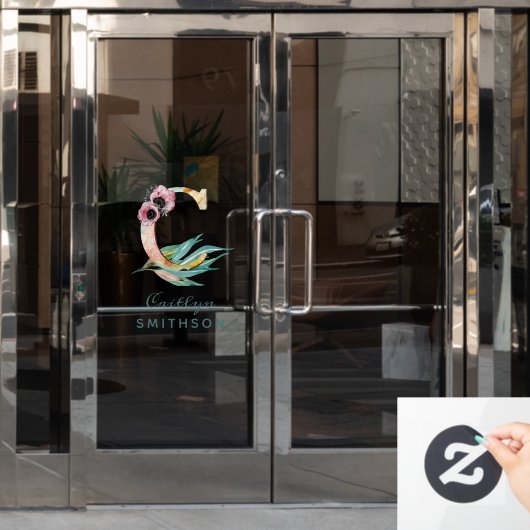 Aangepaste bloem C Letter Waterverf Blad Monogram Raamsticker (Kantoordeur)