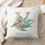 Aangepaste bloem V-letter waterverf bladmonogram Kussen (Deken)