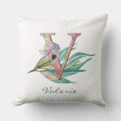 Aangepaste bloem V-letter waterverf bladmonogram Kussen (Voorkant)