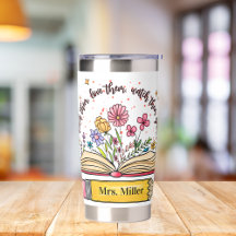 Aangepaste Bloemen Boek & Potlood Leraar Naam