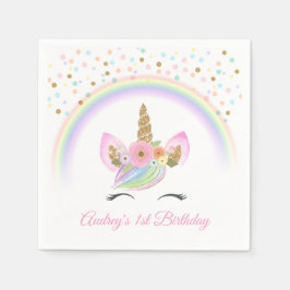 Aangepaste Bloemen Regenboog Eenhoorn 1e Verjaarda Servet
