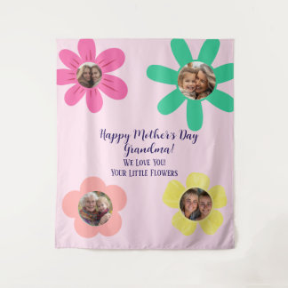 Aangepaste Bloemen Roze Oma Foto Gift 4 Pics Wandkleed