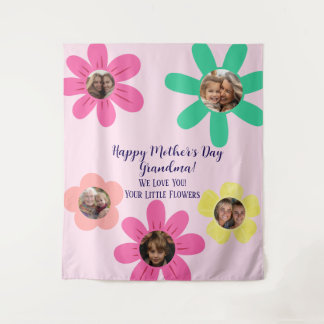 Aangepaste Bloemen Roze Oma Foto Gift 5 Pics Wandkleed