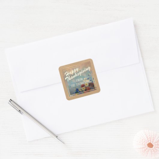Aangepaste Bloemen Waterverf Happy Thanksgiving Vierkante Sticker (Envelop)