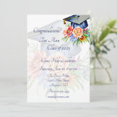 Aangepaste bloemengraduatiehoed kaart (Staand voorkant)