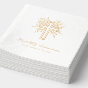 Aangepaste Bloemenkruis Eerste Heilige Communie Se Folie Servetten