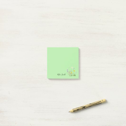 Aangepaste Bloemmonogram Munt Post-it® Notes (Op bureau)
