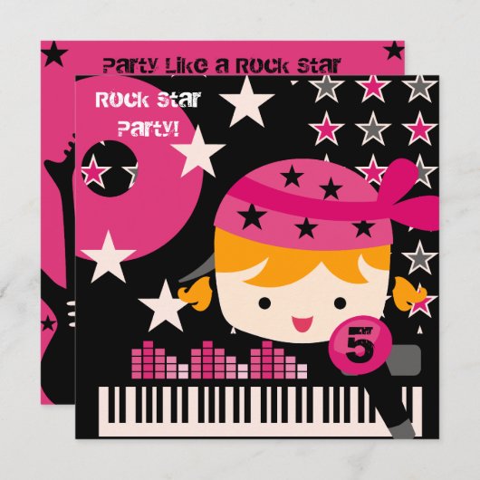 Aangepaste blond Girls Rock Star Birthday-uitnodig Kaart (Voorkant / Achterkant)