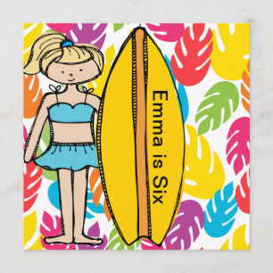 Aangepaste blond meisje Surfer Birthday Invites Kaart