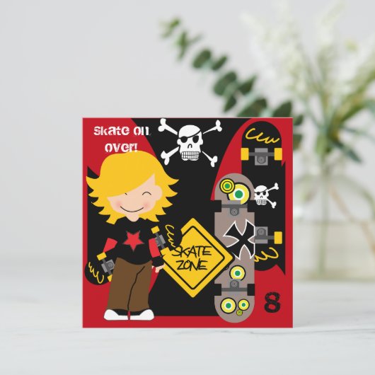 Aangepaste Blond Skateboarden Verjaardag Uitnodigi Kaart (Staand voorkant)