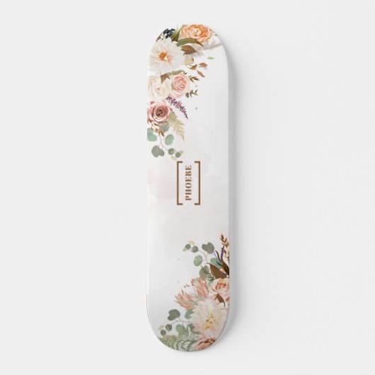 Aangepaste bloom Rustic Floral Monogram Naam Skateboard (Voorkant)