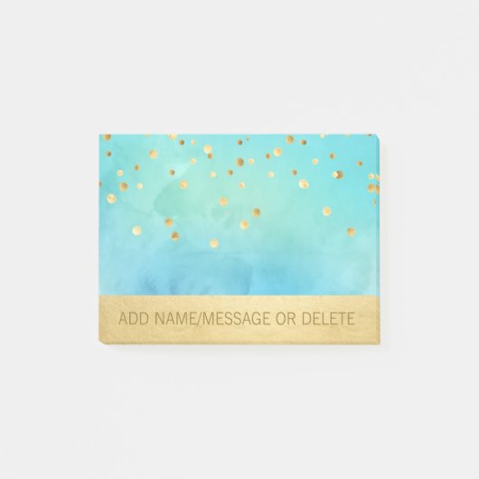 Aangepaste Blue Aqua Waterverf Faux Gold Foil Post-it® Notes (Voorkant)