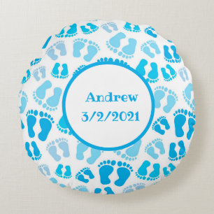 Aangepaste Blue Baby Boy Baby Feet Rond Kussen