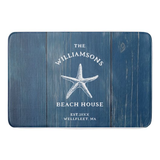 Aangepaste Blue Coastal Starfish Beach House Badmat (Voorkant)