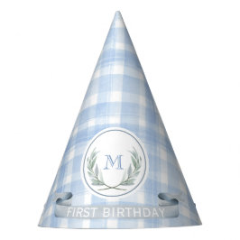 Aangepaste Blue Gingham Laurel Crest Feesthoedjes