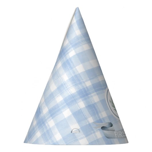 Aangepaste Blue Gingham Laurel Crest Feesthoedjes (Links)