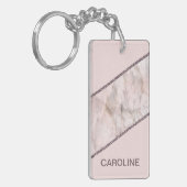 Aangepaste Blush Mauve Roze Glitter Stripes Patroo Sleutelhanger (Voorkant Links)