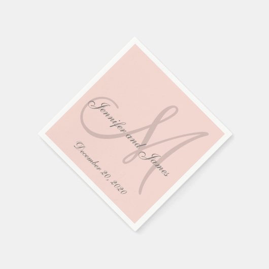 Aangepaste Blush Roze Gekleurde Monogram Papieren  Servetten (Hoek)