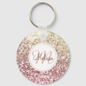 Aangepaste Blush roze glitter Unicorn Monogramnaam Sleutelhanger (Voorkant)