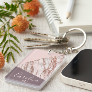 Aangepaste Blush Roze Rose Goud Gemarmerd Kunstpat Sleutelhanger
