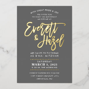 Aangepaste B'nai Mitzvah namaak goud script naam Folie Uitnodiging