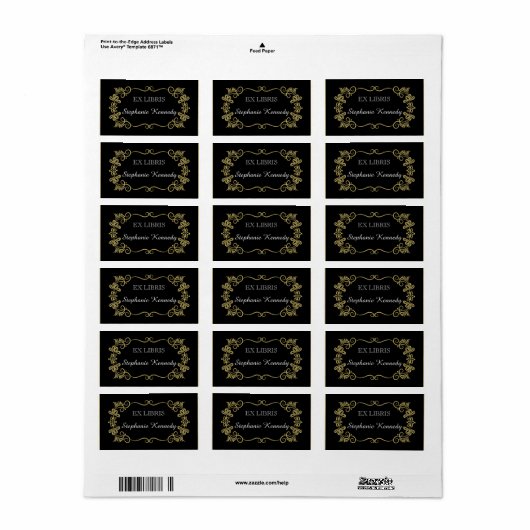 Aangepaste boekenplaten | Goud bloemig Lijst op zw Etiket (Full Sheet)