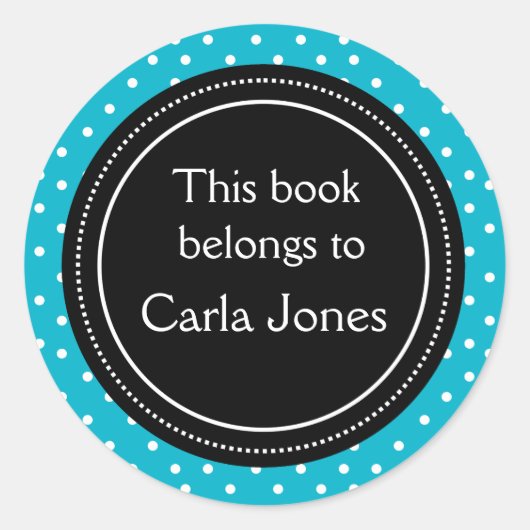 Aangepaste boekenplaten | Witte Stippen op blauw Ronde Sticker (Voorkant)