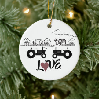 Aangepaste Boerderij voor tractoren met paar kerst Keramisch Ornament