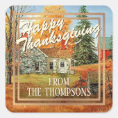 Aangepaste Boerderij Waterverf Happy Thanksgiving Vierkante Sticker (Voorkant)
