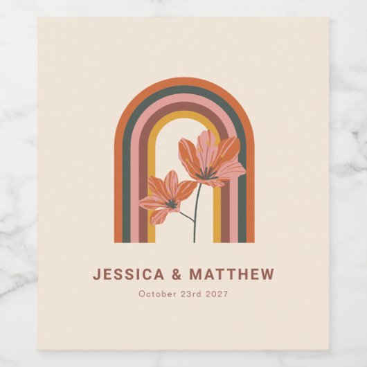 Aangepaste Boheemse Herfst Terracotta Bloemenbruil Wijn Etiket (Enkel label)