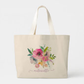 Aangepaste Boho Bloem Waterverf Boodschappentas Grote Tote Bag (Achterkant)