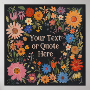 Aangepaste Boho Bloemen in Zwart - Quote of Naam t Poster