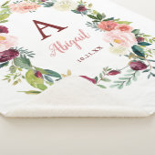 Aangepaste Boho Bloemenkrans Bourgogne Sherpa Deke Deken (3/4)