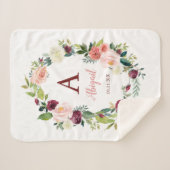 Aangepaste Boho Bloemenkrans Bourgogne Sherpa Deke Sherpa Deken (Voorkant (horizontaal))