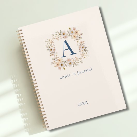 Aangepaste Boho Bloemige Monogram Beige Planner