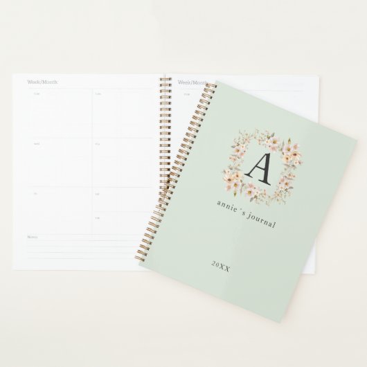 Aangepaste Boho Bloemige Monogram Groene Planner (Display)