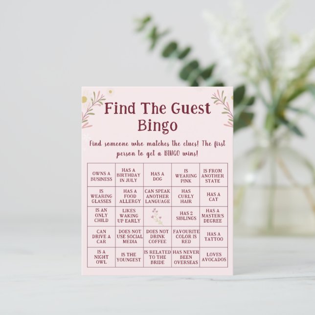 Aangepaste Boho Bloemige Vind de Gast Bingo Game  (Staand voorkant)