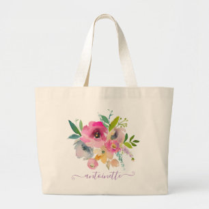 Aangepaste Boho Bloemige Watercolor Schoudertas Grote Tote Bag