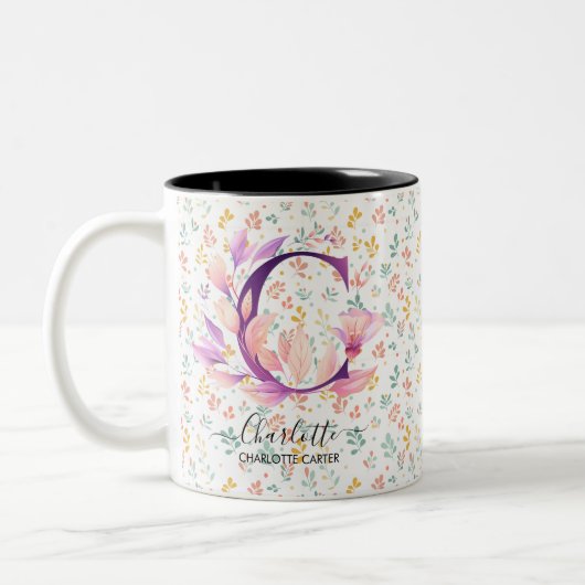 Aangepaste Boho Chic Floral Monogram Mok - C (Links)