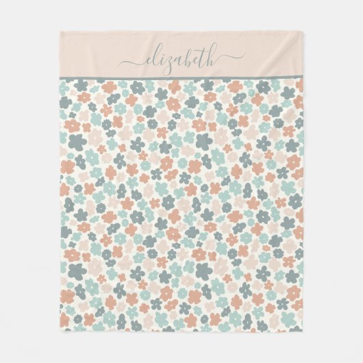 Aangepaste Boho Green Peach Floral Fleece Deken (Voorkant)
