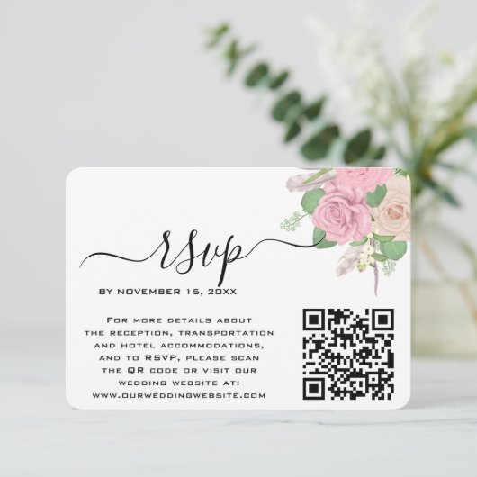 Aangepaste Boho Huwelijk QR Code RSVP Kaartje (Staand voorkant)