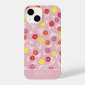 Aangepaste Boho Pink Modern Floral patroonnaam iPhone Hoesje (Achterkant)