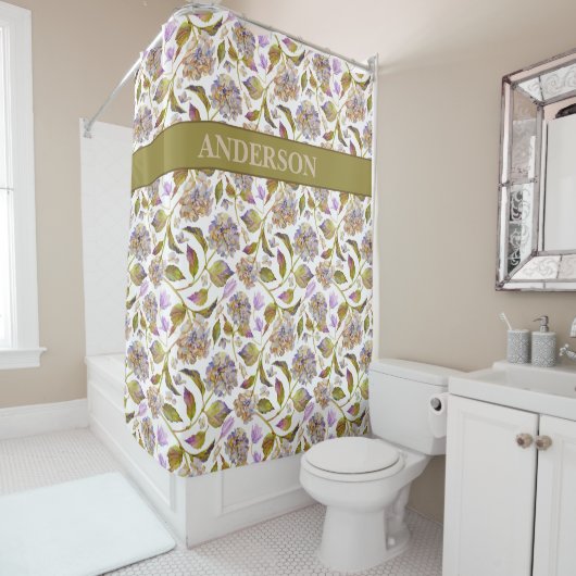 Aangepaste Boho Rustic Leaves Print Douchegordijn (In situ)