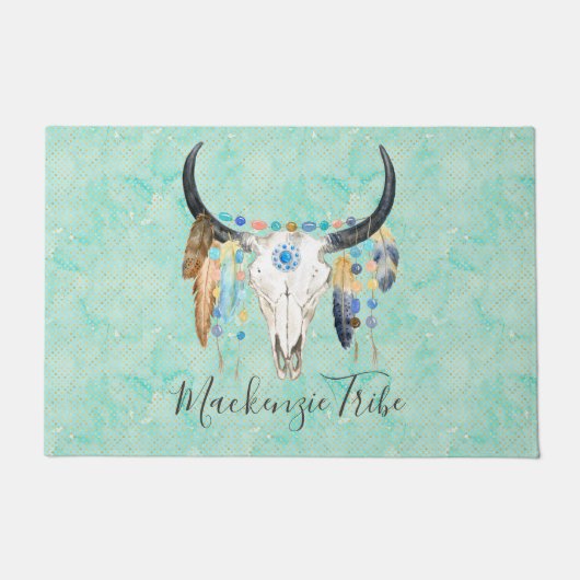 Aangepaste Boho Skull Deurmat (Voorkant)