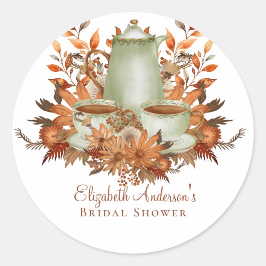 Aangepaste Boho Terracotta Bloemen Sage Tea Party  Ronde Sticker (Voorkant)