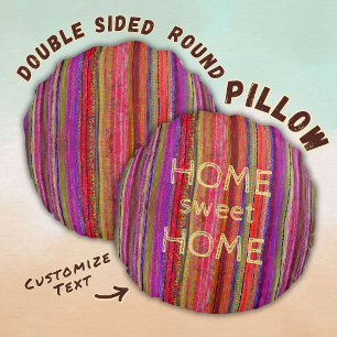 Aangepaste Boho Vintage Rode Paarse Strepen -  Rond Kussen