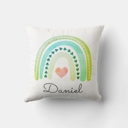 Aangepaste Boho Waterverf Rainbow Name Boy Kussen (Achterkant)