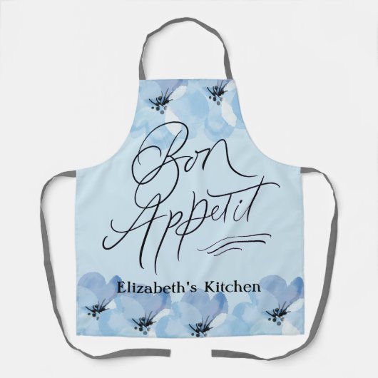 Aangepaste Bon Appetit Blue Floral Schort (Voorkant)
