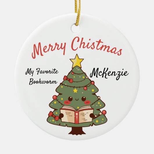 Aangepaste bookish kerstboom keramisch ornament (Voorkant)